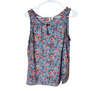 Est. 1946 Womens Blue Coral Paisley Floral Sleeveless Blouse Bead Detail Large